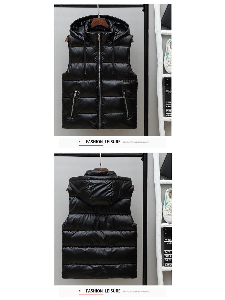 Men's Shiny Autumn/Winter Thickened Sleeveless Vest - Warm Korean Trend Outerwear for Couples
