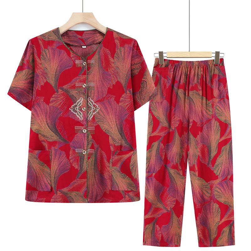 

Summer Cardigan Short-Sleeve 2-Piece Set for Middle-Aged & Elderly Women 2026 4XL (120-135 jin)