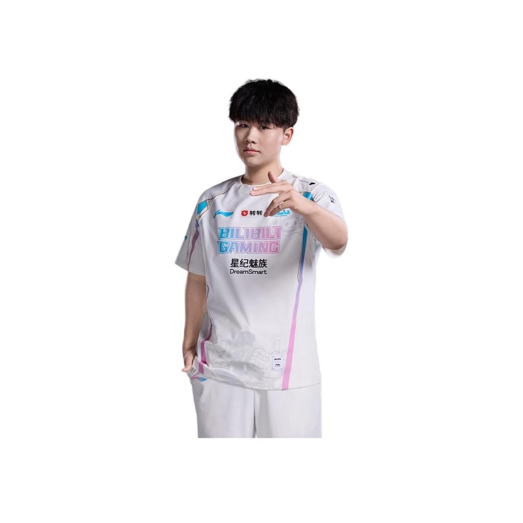Li Ning E-Sports Series BLG Team Classic Comfortable Letter Pattern Raglan Short Sleeve T-Shirt Unisex Tops Off-White ATSU667-1