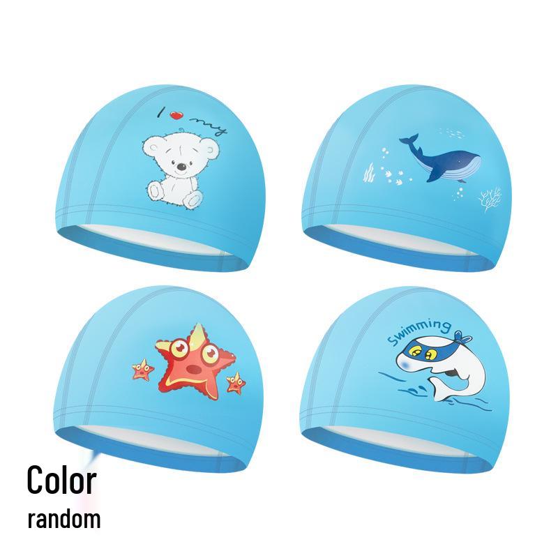 Children's PU Swim Cap: Non-Tightening, Ear-Protecting, Cute Cartoon Design for Boys and Girls.