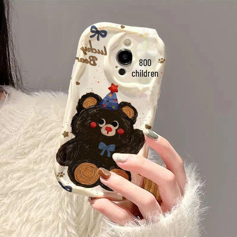 

Чехол для iPhone с рисунком медведя маслом для моделей iPhone 12-16 и XS/XR/X iPhone 15 Pro Max