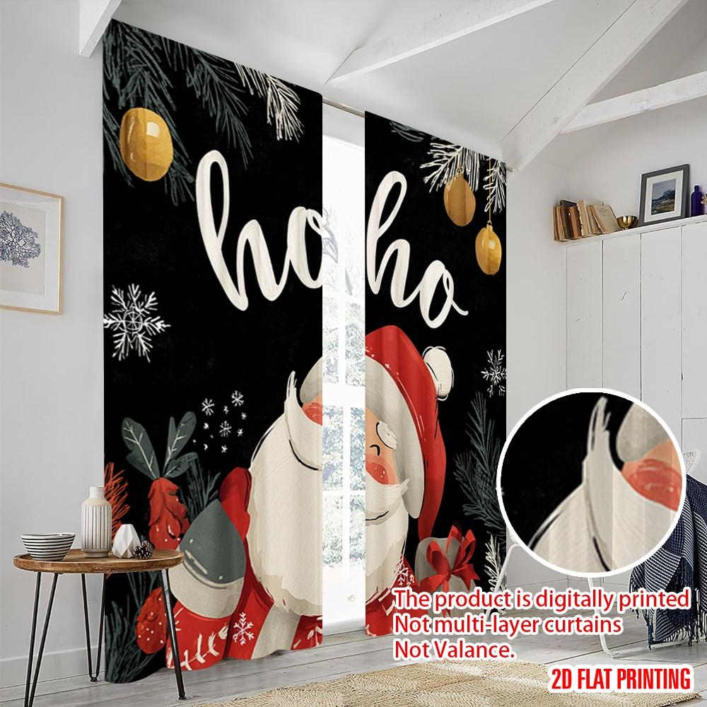 2pcs,2D Plane Printing Creative Curtains HO HO HO Santa Claus Versatile Polyester Fabric (without Rod) Versatile All for Living