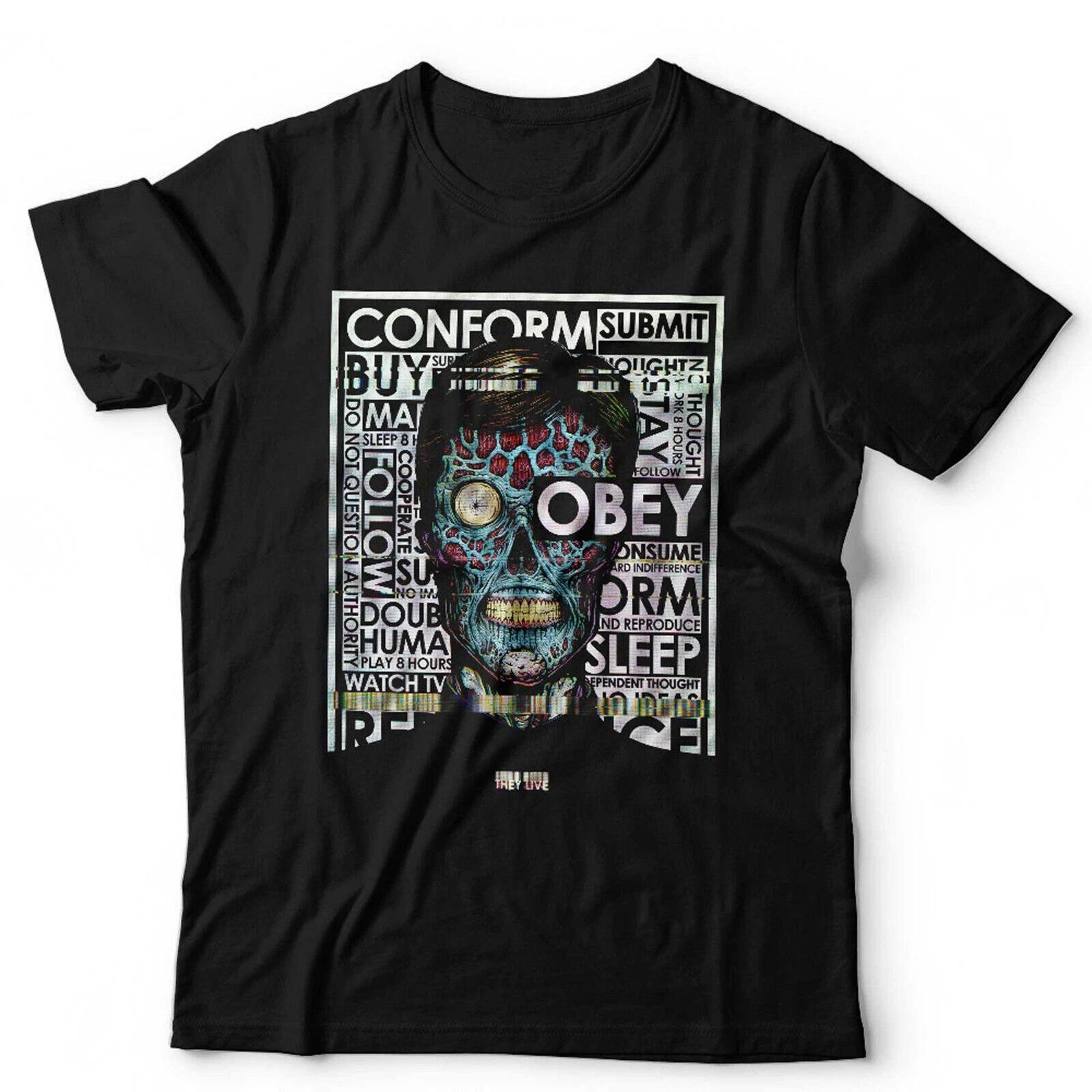 They Live T-Shirt Glitch Unisex Retro Vintage 80s Movie Horror Sci Fi S