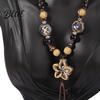 Fashionable Ceramic Necklace Vintage Bohemian Bead Braided Rope Flower Long