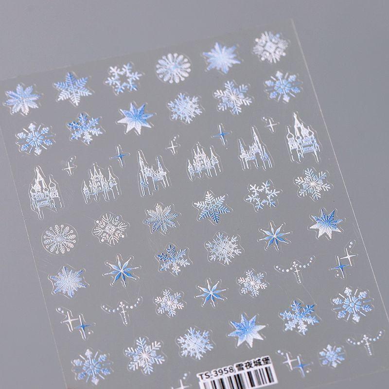 

Season Blue and White Gradient Snowflake Castle Nail Stickers Waterproof Nail Sticker Decorative Decals Ornament 3958 TS-3958