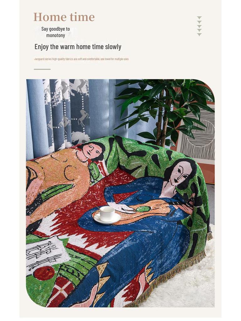 Multifunctional Jacquard Tapestry Blanket: Moisture-Proof Picnic Mat & Sofa Throw