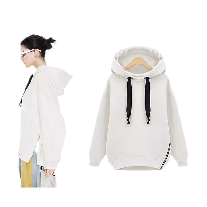 Women's Casual Loose Hooded Sweatshirt with Velvet Lining for Autumn/Winter 2024