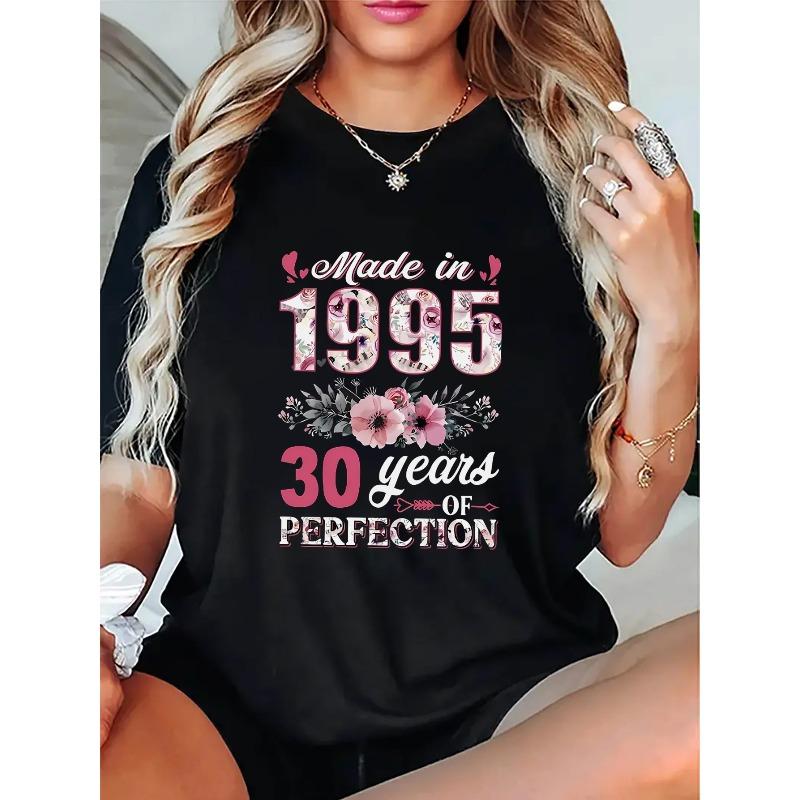 T-shirt graphique vintage femme taille européenne 1995 - 30 ans de perfection, doux et confortable, manches courtes, idéal printemps/été/automne