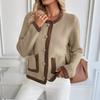 New European American Autumn Retro Contrasting Colors Versatile Small Fragrance Style Knitted Cardigan Women's Sweater Jacket