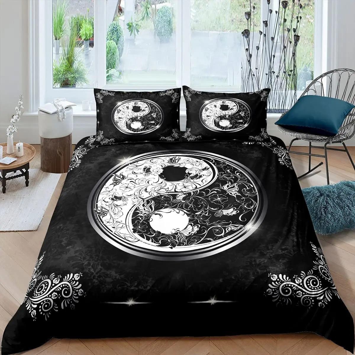 

Yin Yang Duvet Cover Set Boho Trippy Psychedelic Art Comforter Cover Gossip Bedding Sets Traditional Ying Yang Theme Bedspreads 135x200cm