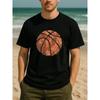 European Sizes Fingerprint Basketball Design | Men'S Casual Short-Sleeved Crew Neck T-Shirt, All-Season Versatile, Medium Stretch Fabric,