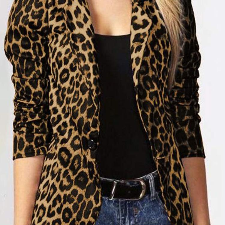 Womens Turn-Down-Collar Blazer Suits Full Sleeve Business Leopard Print Loose Button Coats Plus