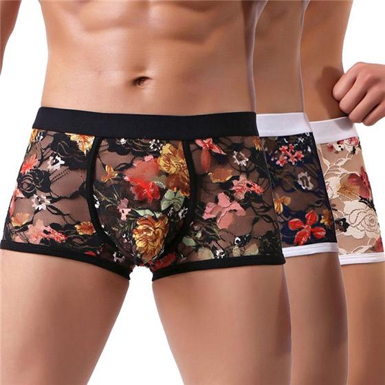 Men's Lace Sexy Underwear U Convex Transparent Appeal Underwear Boxer Shorts Europeanan Style