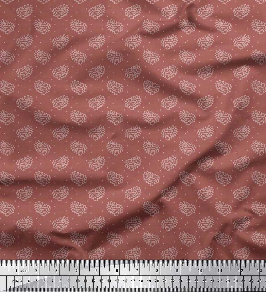 Soimoi Japan Crepe Satin Fabric Dot & Paisley Print Fabric by Metre 42 Inch