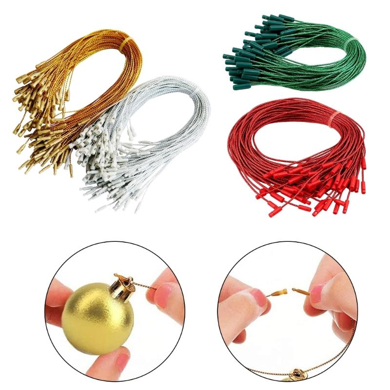 Pack of 200 Ornament Hook with Clip Locking Christmaas Pendants Hangers Fasteners for Holiday Decorations Pre Cut String