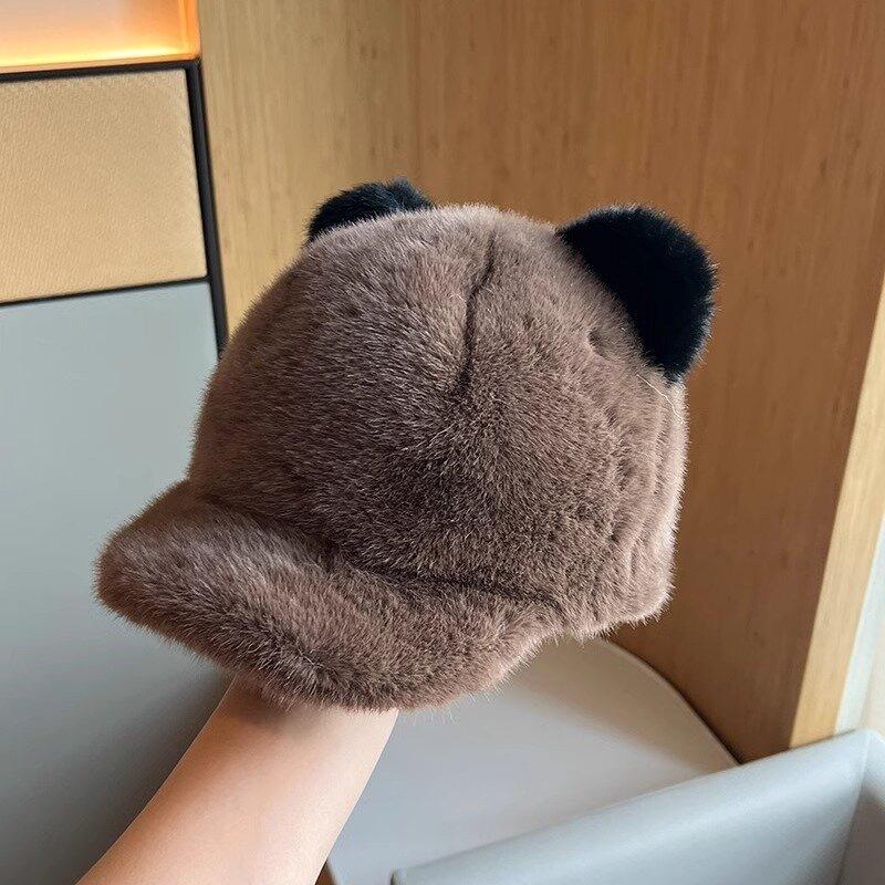2025 new high-end plush thickened warm face small baseball hat bear cute cap female autumn and winter