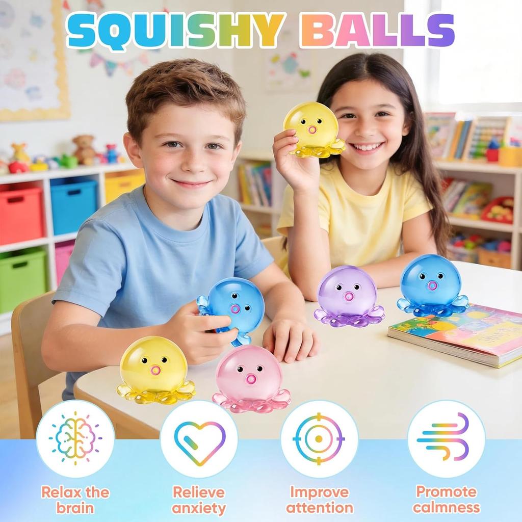 Octopus Stress Balls For Adults Kids Taba Squishy Fidget Toys For Anxiety Relief, Cute Squeeze Ball For Classroom Prize Birthday