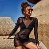 Long Sleeve Round Neck Mesh See-through Cover Up Sexy Bikini Swimsuit Beach Cover Up Women's Clothing