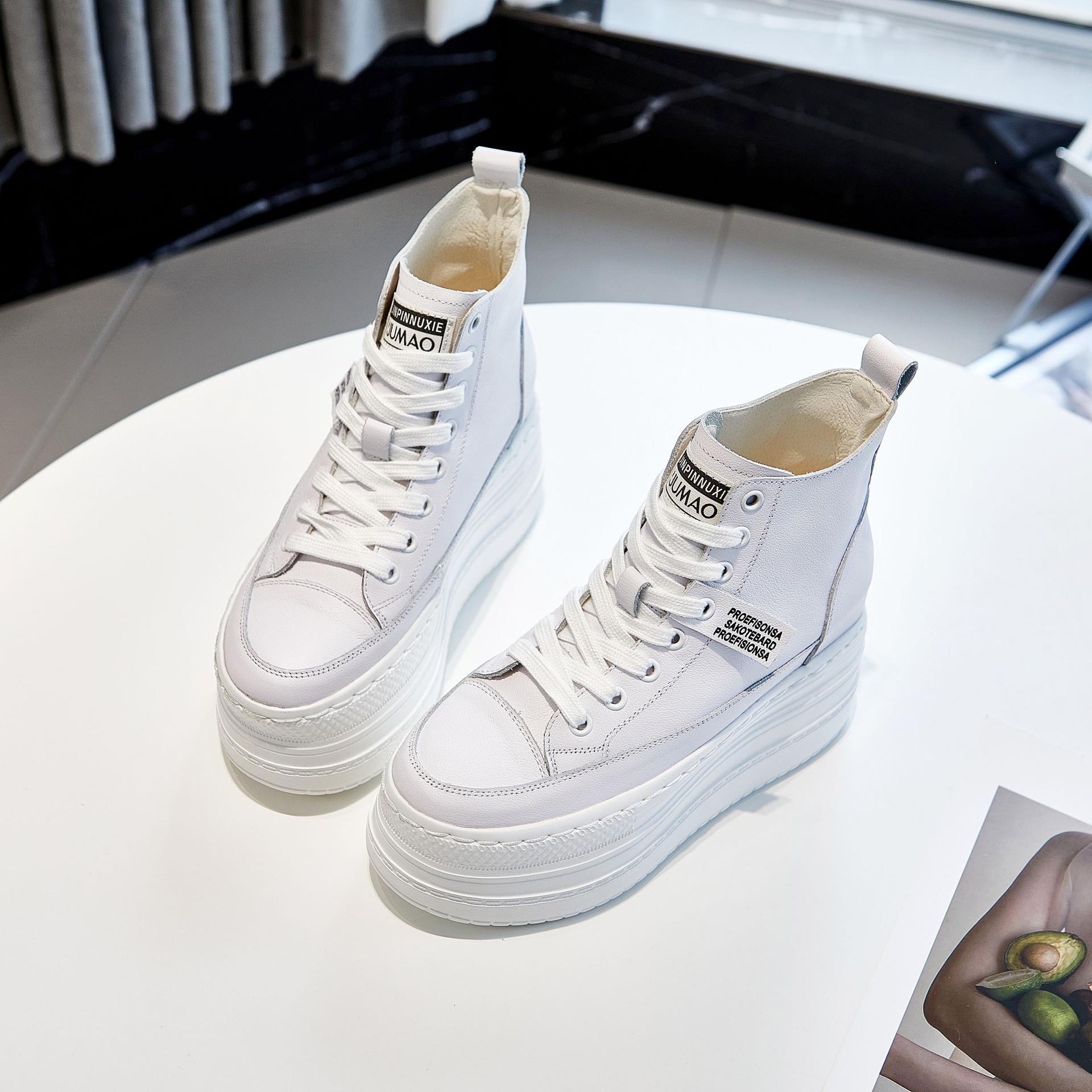 

Весенний новый стиль, модная универсальная повседневная женская обувь с высоким берцем высотой 9 см, чистый белый цвет, трендовая 37 белый