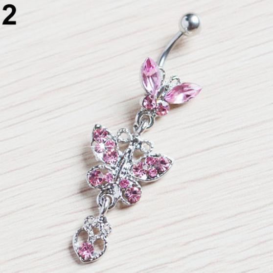 

Fashion Rhinestone Butterfly Dangle Belly Navel Curved Button Barbell Ring красный