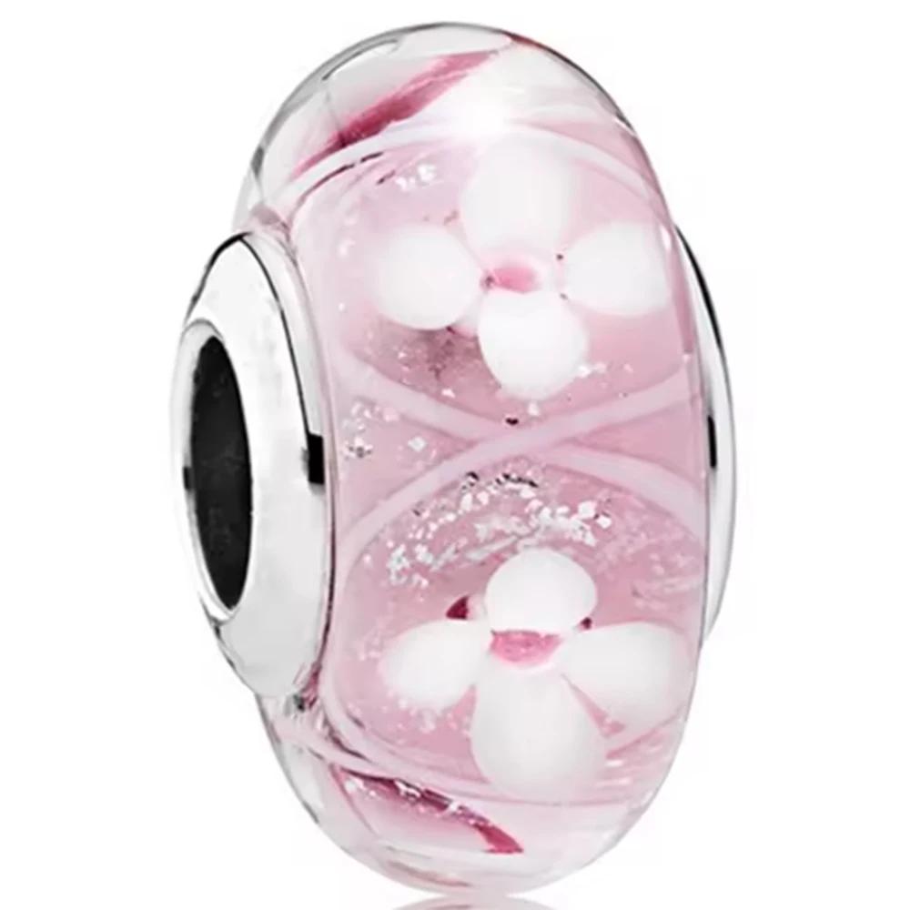 New Original Copper Murano Glass Flower And Leaf Cosmic Rainbow Charm Beads For Bracelet Diy Women Jewelry Gift