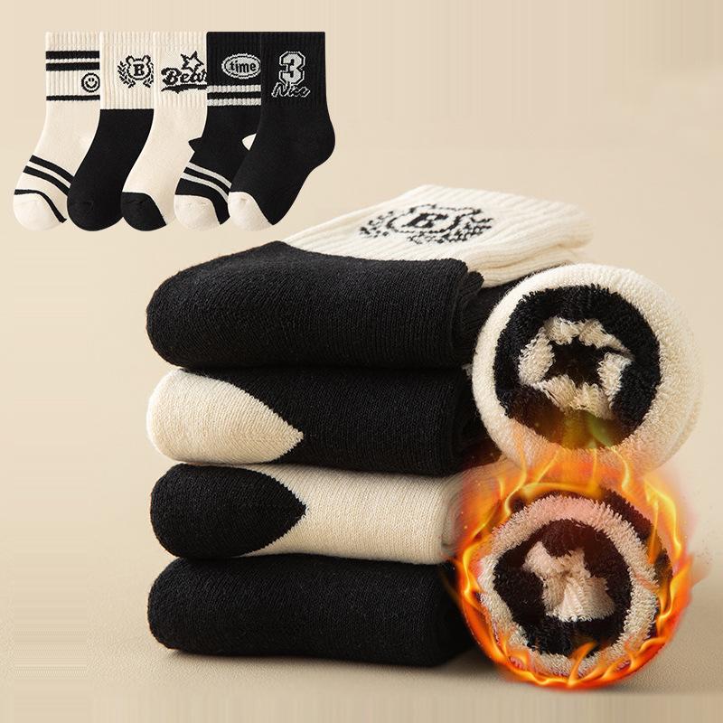 Warm Cotton Mid-Calf Socks for Boys - Thickened, Plus Velvet, Ideal for Autumn & Winter