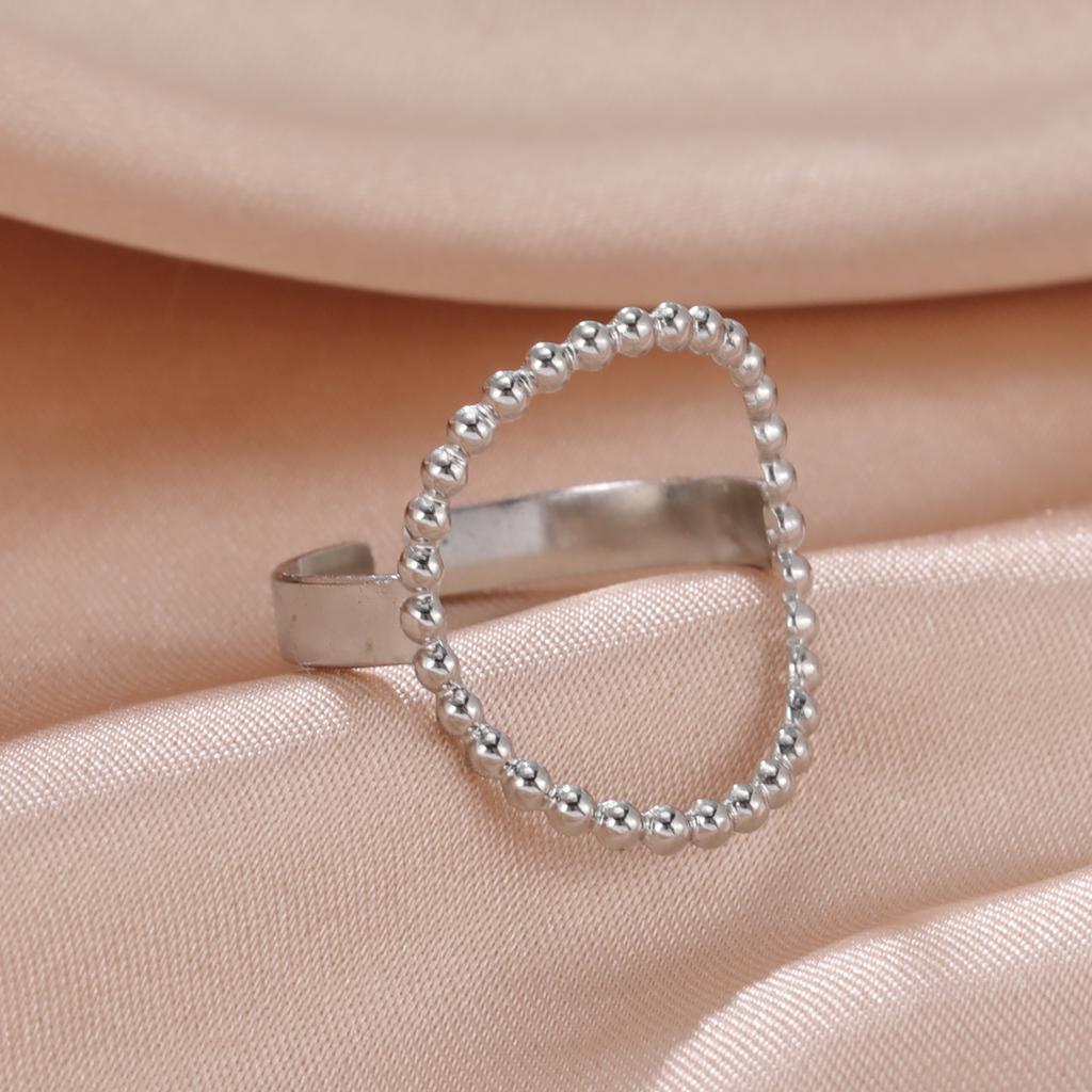 Stainless Steel Women Rings Geometric Heart Aesthetic Adjustable Open Finger Ring Fashion Party Jewelry Gifts
