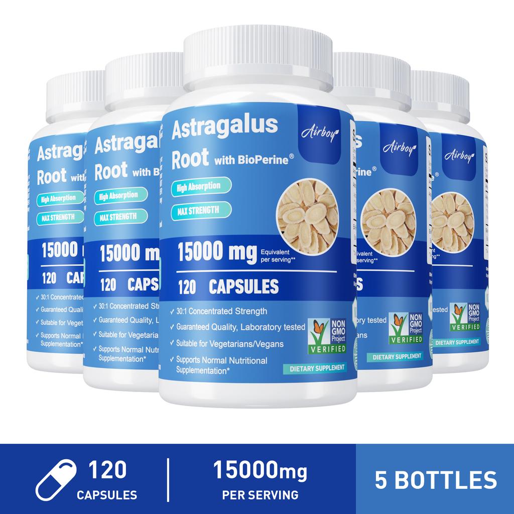 Capsule di Astragalo, 15.000 mg per porzione, contengono estratto di pepe nero, adatte sia per uomini che per donne.