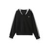 Early Autumn Retro V-Neck Black Hoodie with Bow and Three Stripes