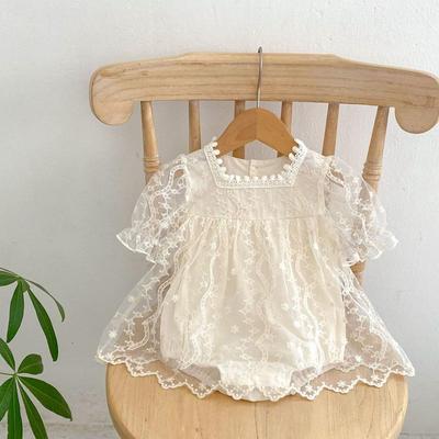 Summer White Lace Dress Baby Princess Short Sleeve Bodysuit Dress Baby Girl Clothes