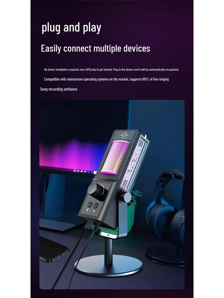 Private Mold USB Condenser Microphone with RGB Lighting – Ideal for Live Streaming, Recording, Noise Reduction, Gaming Commentary, and Esports.