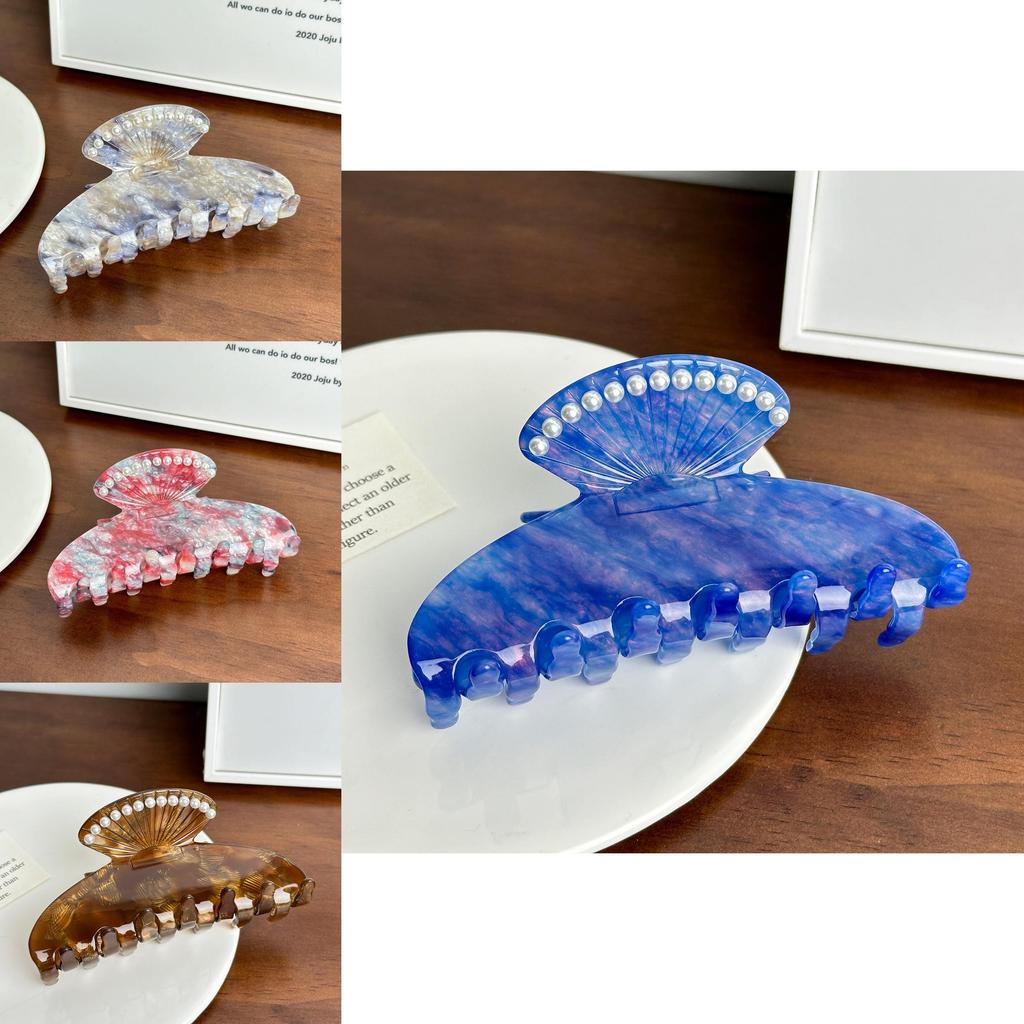 Trendy Large Acetate Hair Claw Clip With Beautiful Shell And Embellishments Pearl