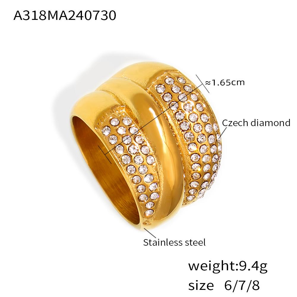 Europäisch-amerikanischer Geometrischer Mehrschichtiger Diamantring, Hip-Hop-Mode, 18K Vergoldetes Edelstahl-Design