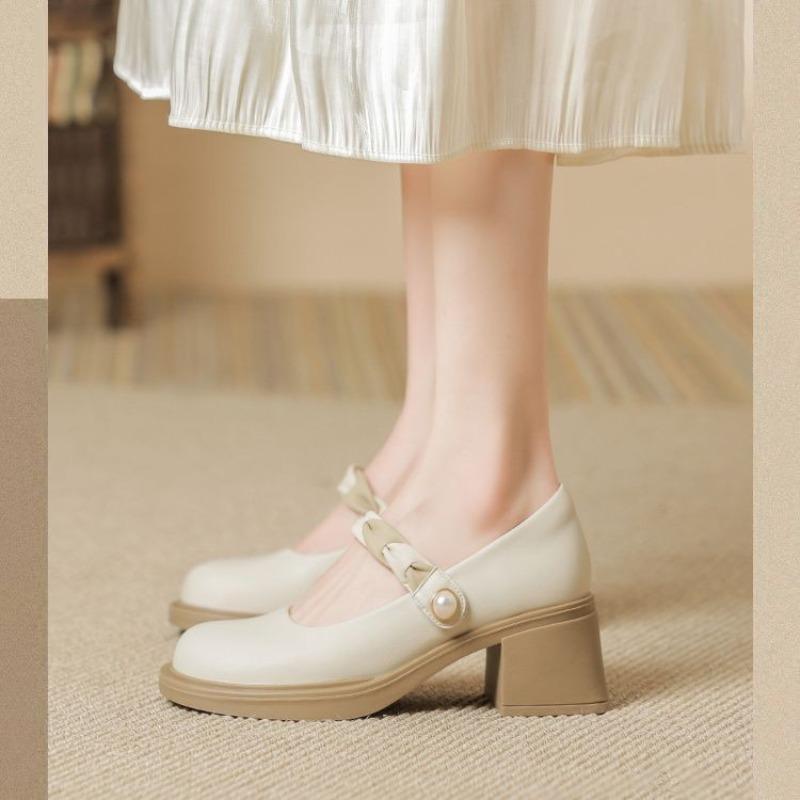Single Shoes and Women's Shoes - New Style, Soft Leather, Versatile, Soft Leather, Shallow Toe, Thick Heel