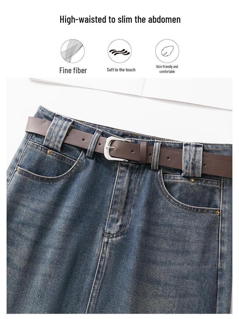 Saia Midi Jeans A-Line Retrô Chique - Cintura Alta, Slim Fit, Confortável e Estilosa, Estilo Coreano Primavera 2026