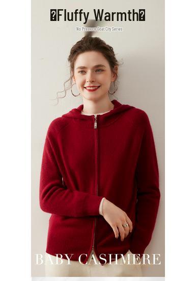 Women's Thickened Double Zipper Cashmere Cardigan - Solid Color, Loose Fit, Slimming Knit Hoodie for Autumn and Winter.
