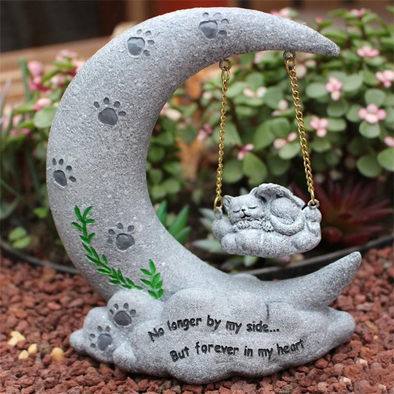 Swing On Moon Remembered Pet Memorials Stone Marker for Dogs Cats Pet Grave Headstones Tombstones Loss of Pet Gift