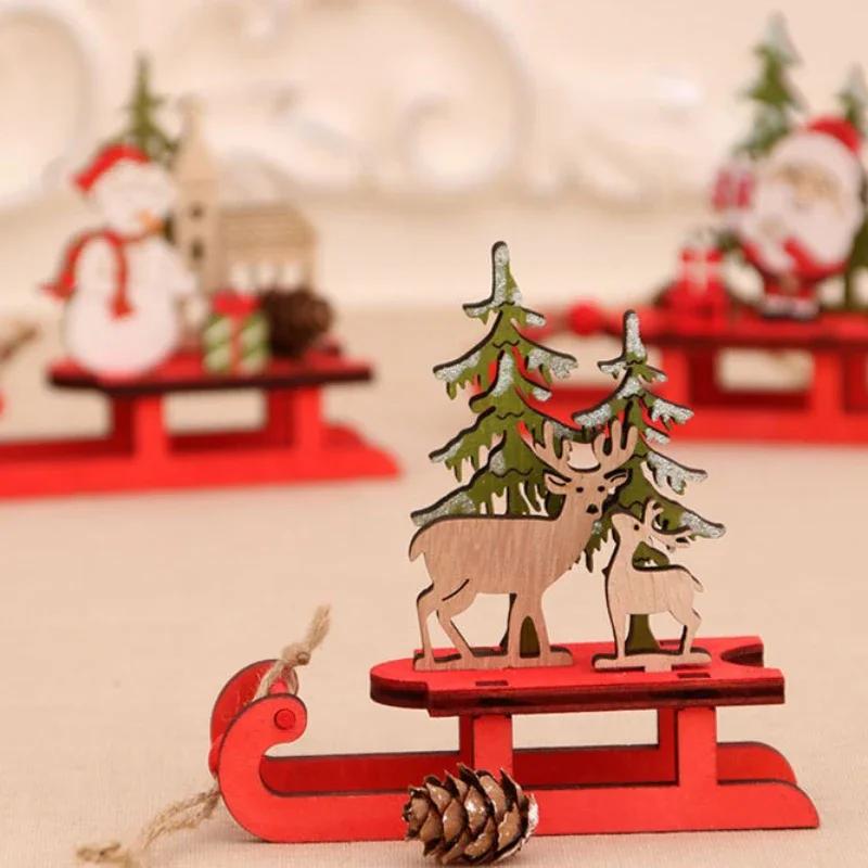 Colorful Wooden DIY Deer-Pulling Sled Ornament | Eco-Friendly Solid Wood Easy To Assemble Christmas, New Year & Holiday Gifting