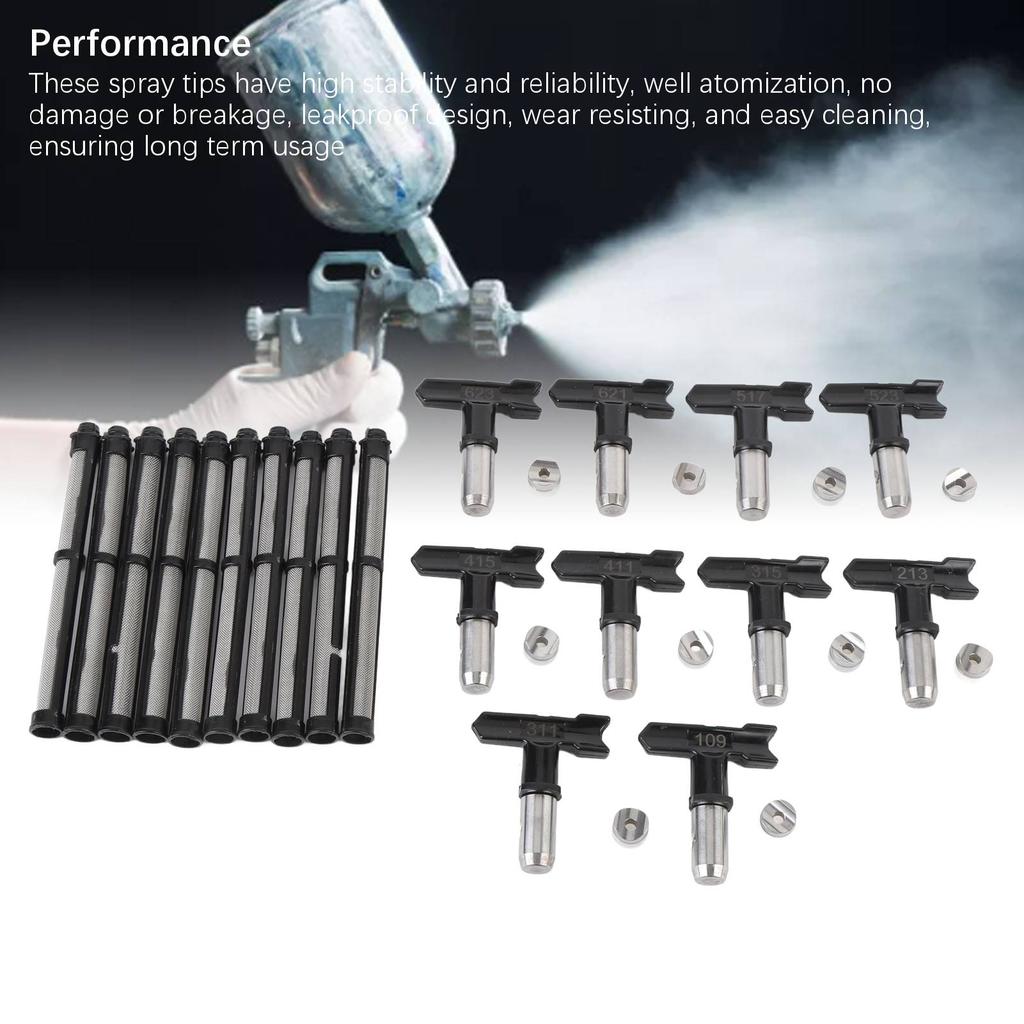 10 Sets Spray Tips Filters and Accessories Airless Sprayer Replacement Nozzle Tip 109 213 311 315