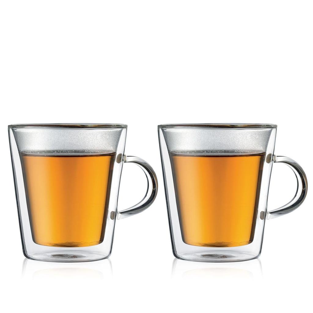 BODUM Glass Cup Tumbler BODUM CANTEEN Bodum Canteen Double Wall Mug 200ml Set of 2 Heat and Cold Retention Double Walled Heat Resistant Glass