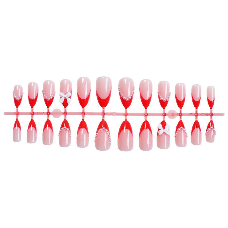 

Red French Bow Nail Art Press-on Wearable False Nails