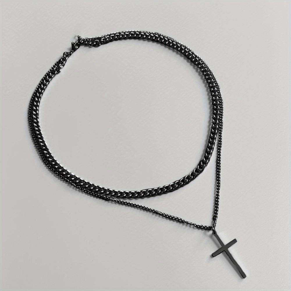 Double Layered Cross Pendant Necklace, Men's Fashionable Hip-hop Sweater, Chain Accessories