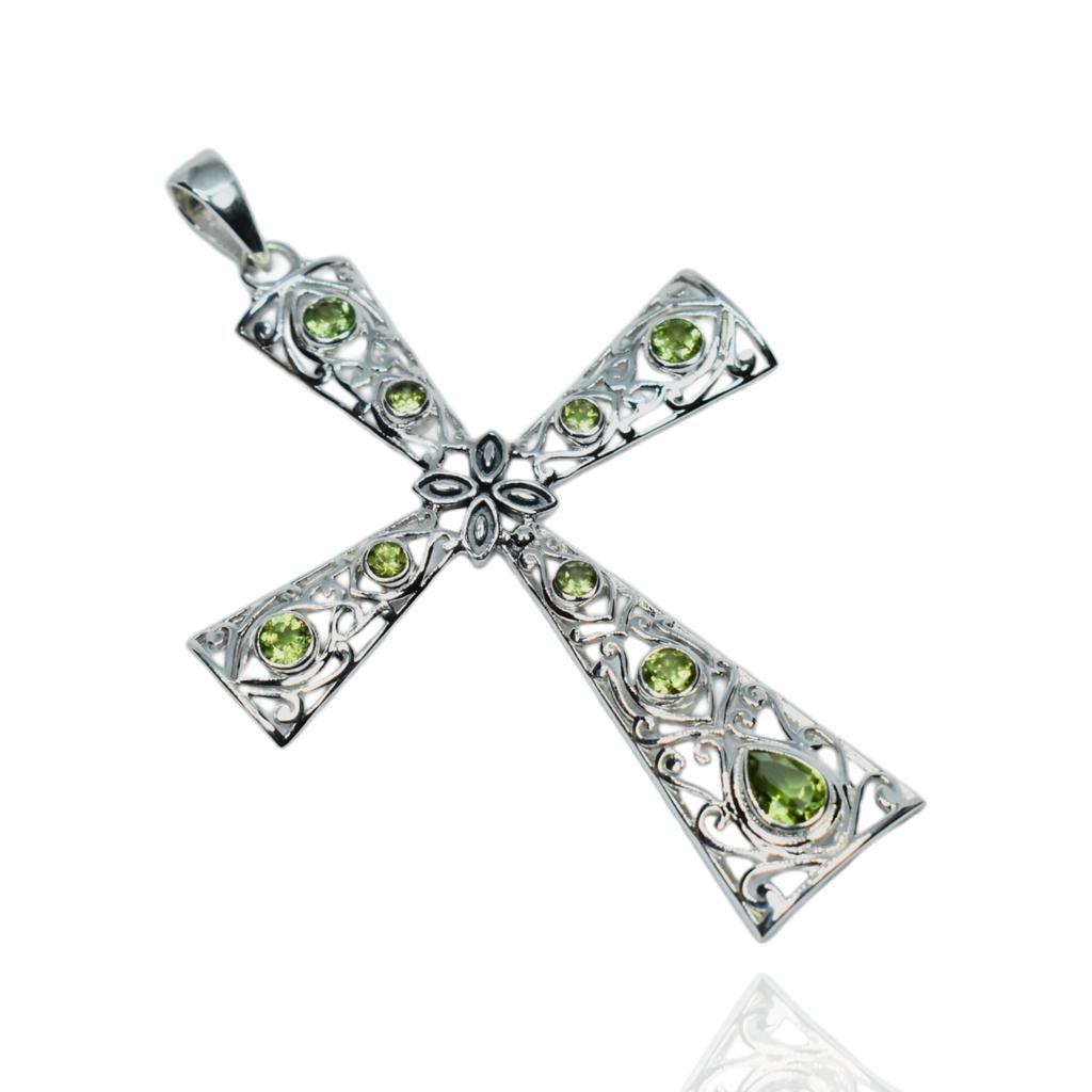 Peridot Cross Pendant: 925 Sterling Silver Charm Jewelry