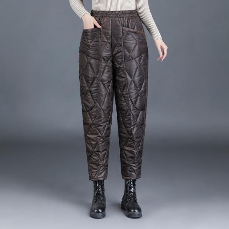 Autumn and Winter Plus Size Women's Thickened Padded Diamond Lattice Light Elastic Waist Hundred Solid Colour Warm Loose Trousers