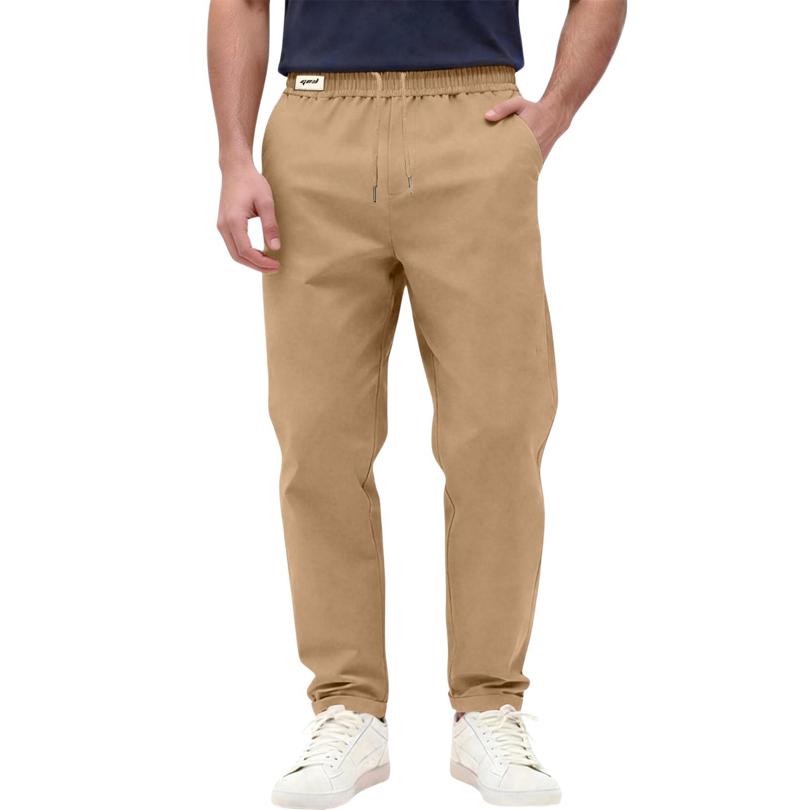 Мужские брюки бизнес-кэжуал с эластичным поясом L хаки