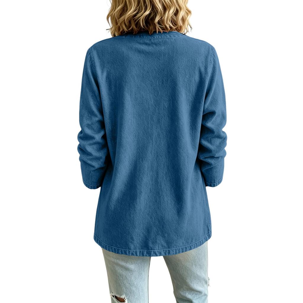 Women's Casual Denim Cardigan Jacket Open Front Long Sleeve for Everyday Wear
