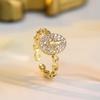 Dainty Gold Color Ring Minimalist CZ Paved Chain Link & Textured  Adjustable Open Rings For Women Everyday & Casual Wear