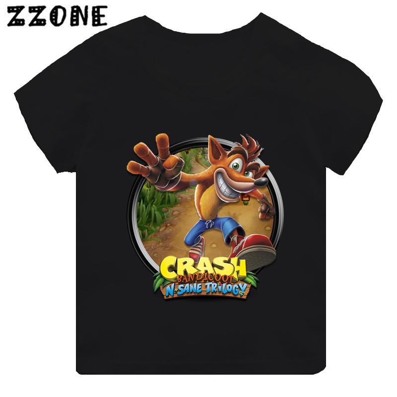 

Гарячий розпродаж Гра Crash Bandicoot Принт Мультяшна Дитяча Футболка для Дівчаток Одяг для Малюків Чорна Футболка з Коротким Рукавом Дитячі Топи 150