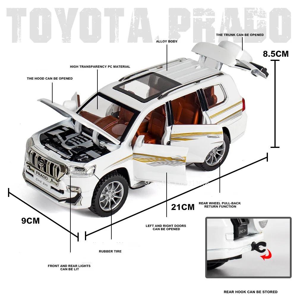 1:24 Escalade Prado Miniature Model Toy Cars Alloy Diecast Sound Light Doors Opened Pull Back Simulation Models for Boys Gifts