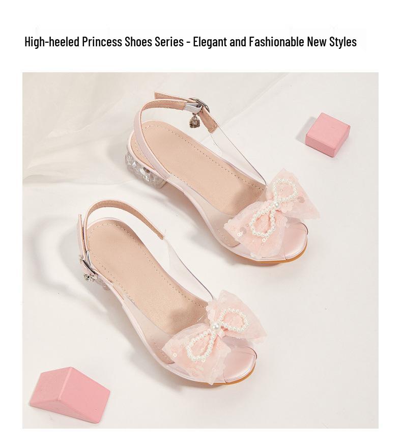 Mädchen 2025 Sommersandalen: Blockabsatz Feenstil mit Schleife - Ein-Wort Halbschuh-Design